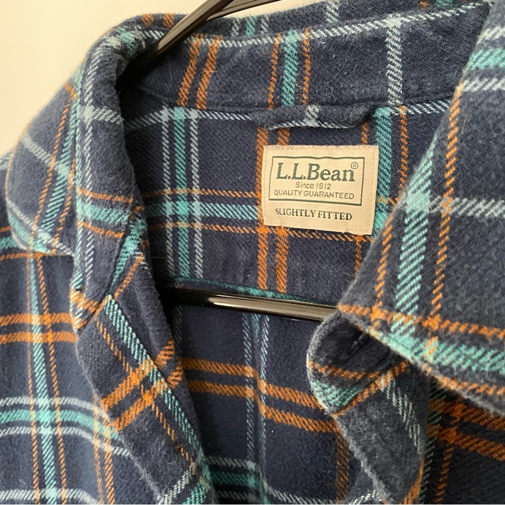 L.L. Bean Men's Navy and Orange Plaid Shirt - Picture 2 of 4